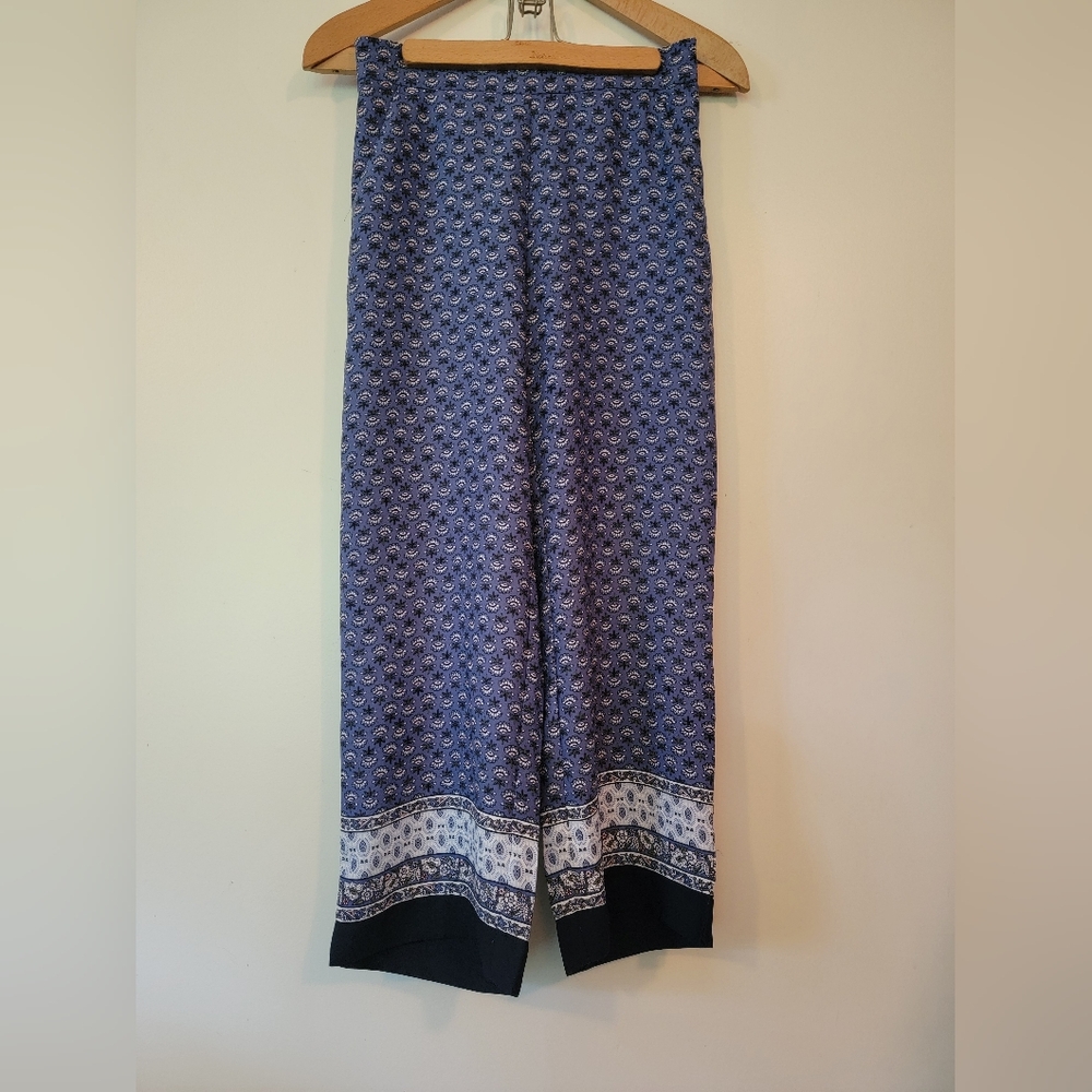 LOFT Blue Patterned Cropped Wide Leg Pants